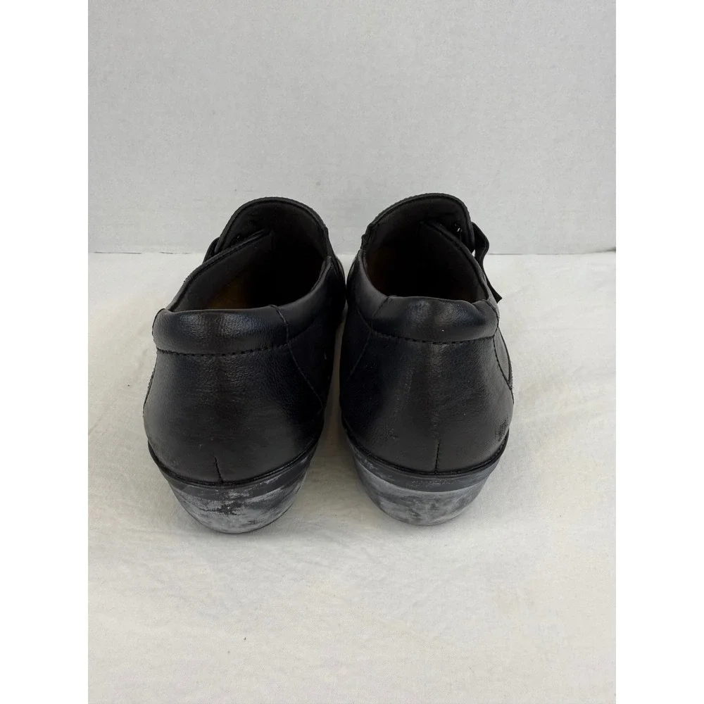 Clarks Collection Black Leather Pleated Hook Loop Strap Loafers Womens 8.5‎ M